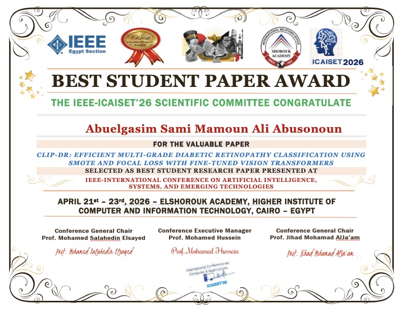 Best Student Paper Award Certificate
